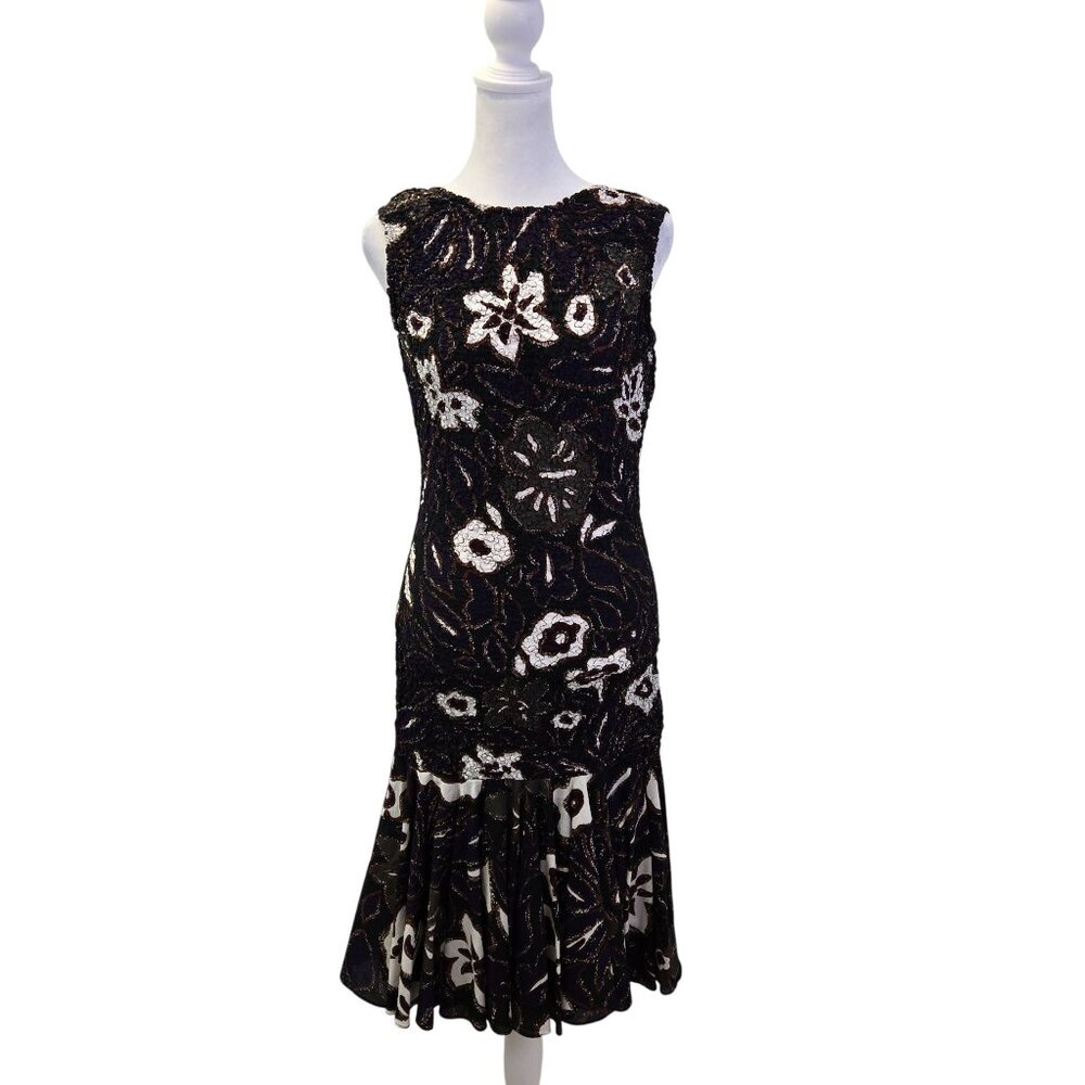 NWT Vintage Cathy Hardwick Floral Smocked Ruffle Hem Dress Size 6